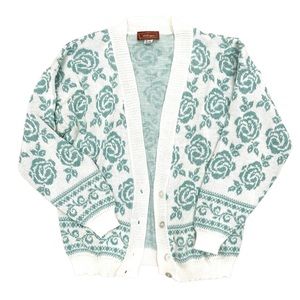 VTG Worthington Mint Green Floral and White Cardigan